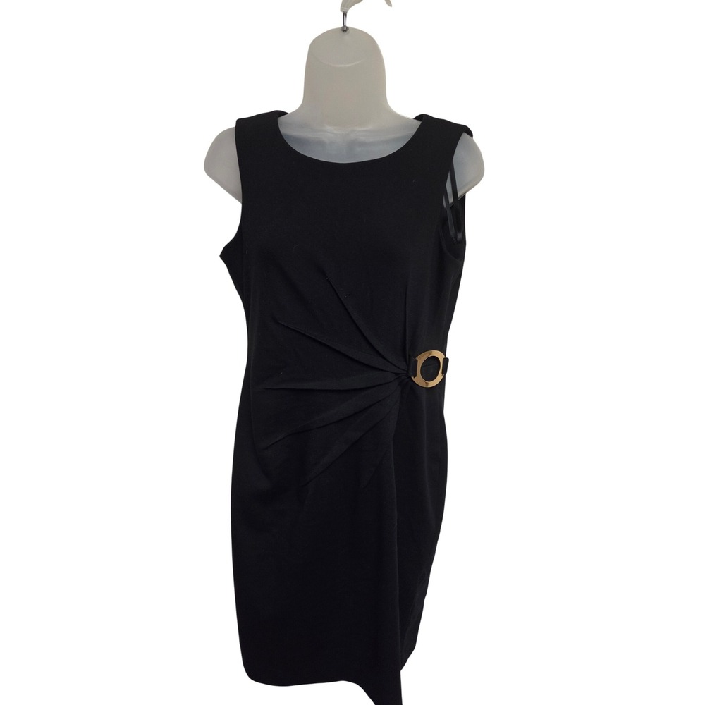 Calvin Klein Black Sleeveless Sheath Dress Gold‎ Buckle Detail 10P